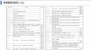 申請書類(様式1-11)の一覧
